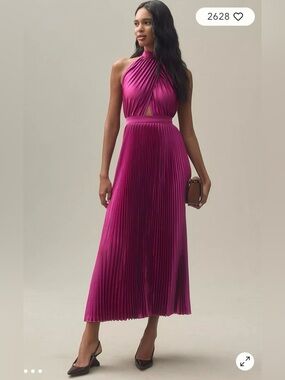 Vici Fuchsia Pleated Halter Maxi Dress